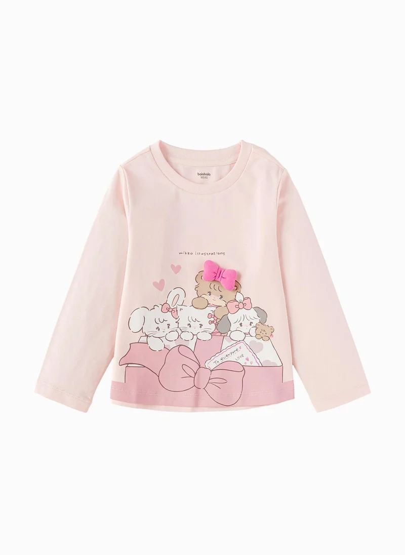 Toddler Girls Round v-neck long-sleeved T-shirt